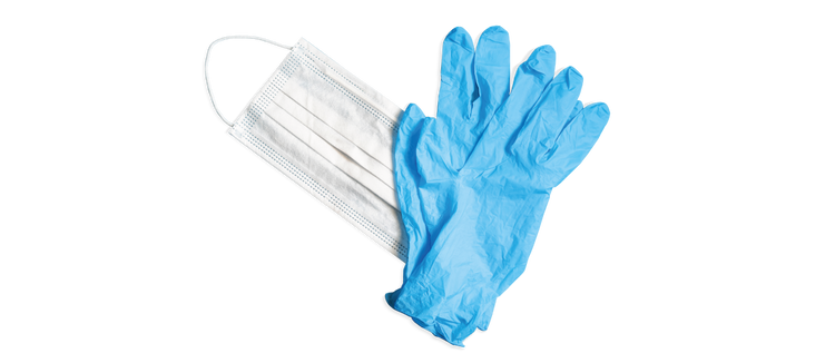 Einweghandschuhe und Gesichtsmasken