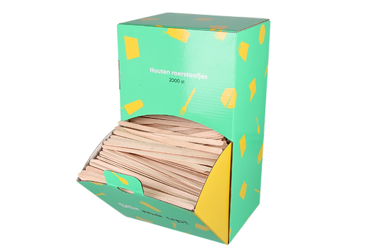 TakeAware.nl Roerstaafjes in dispenser box 11cm FSC 100% hout