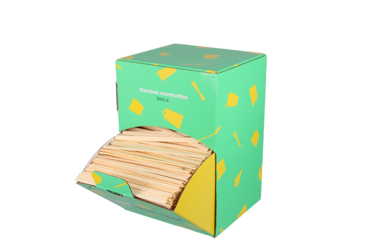 TakeAware.nl Roerstaafjes in dispenser box 11cm bamboe BIO