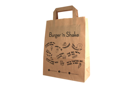 takeaware.nl Papieren tasjes Klein Bruin 22/10x28cm - BurgerNShake custom